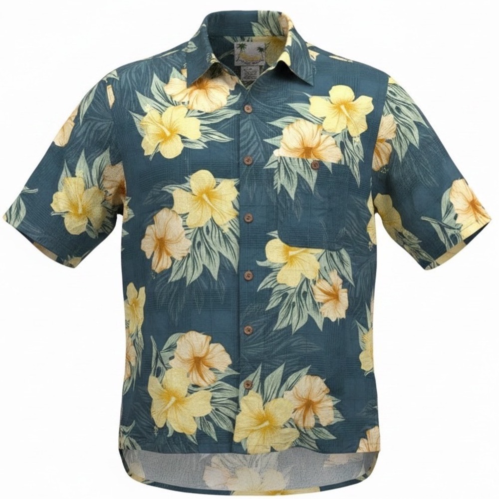 Banana Cabana Mens XL Silk Shirt Hawaiian Hibiscus Floral Tropical beachwear
